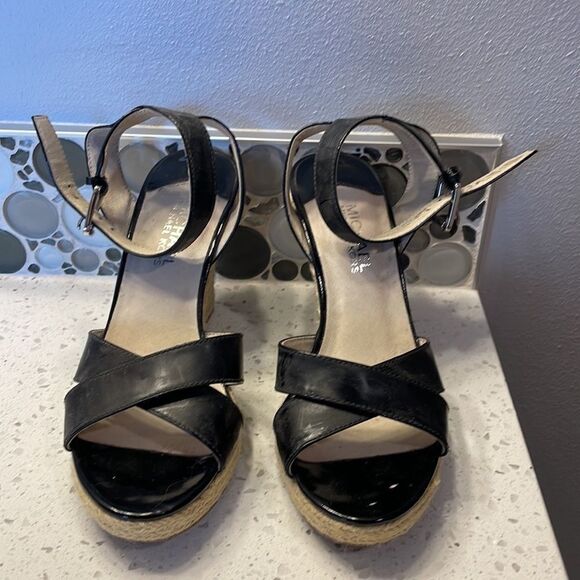 MICHAEL Michael Kors woman’s black open toe wedge sandals - Picture 2 of 11